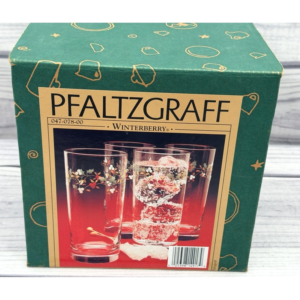 SET OF 4 COOLERS / DRINKING GLASSES - HOLIDAY HOLLY AND BERRIES - NEW IN BOX